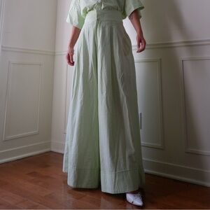 MEG Slow fashion High Rise Wide Leg Trousers, Lime Stripe Seersucker - 16/18